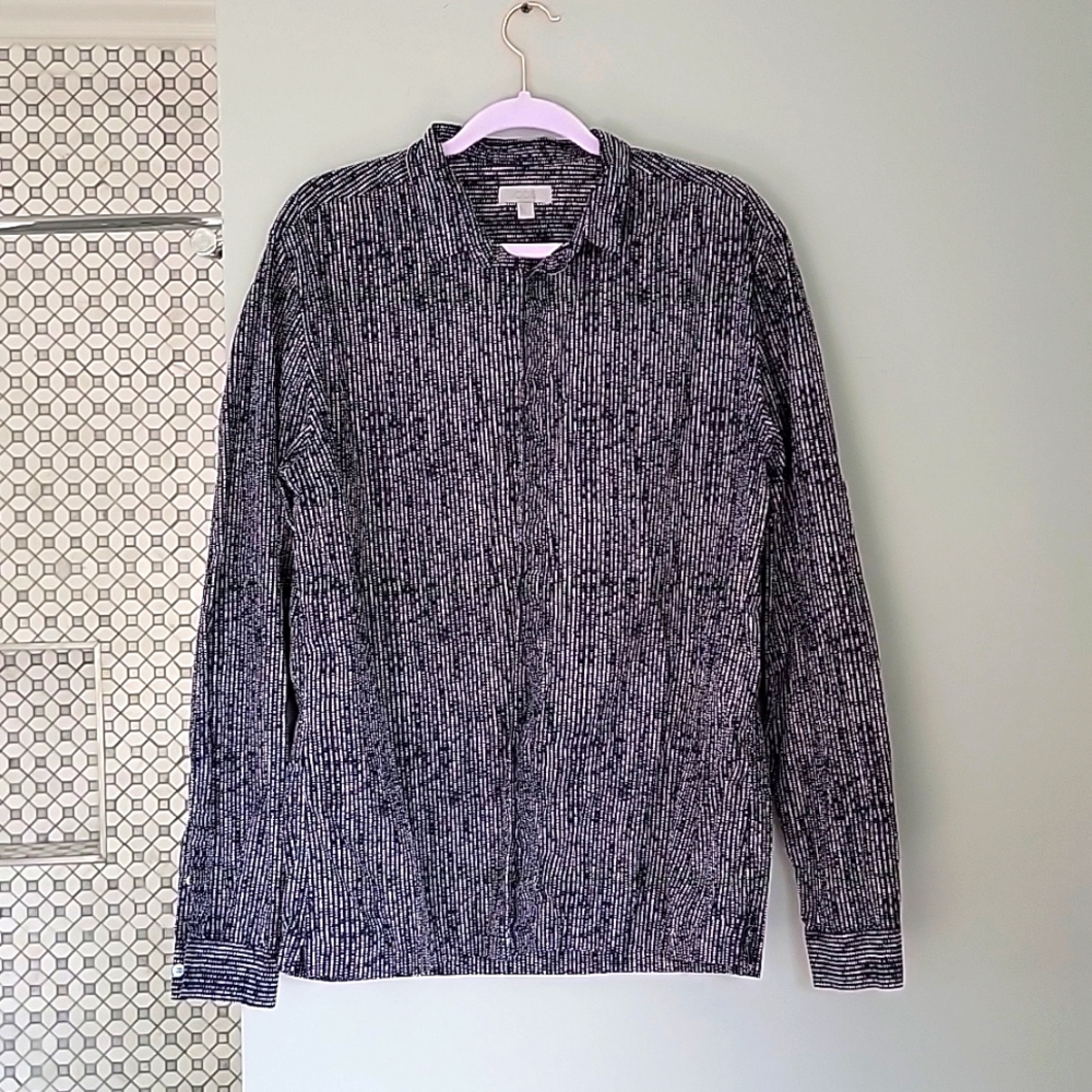 COS concealed placket button shirt navy blue